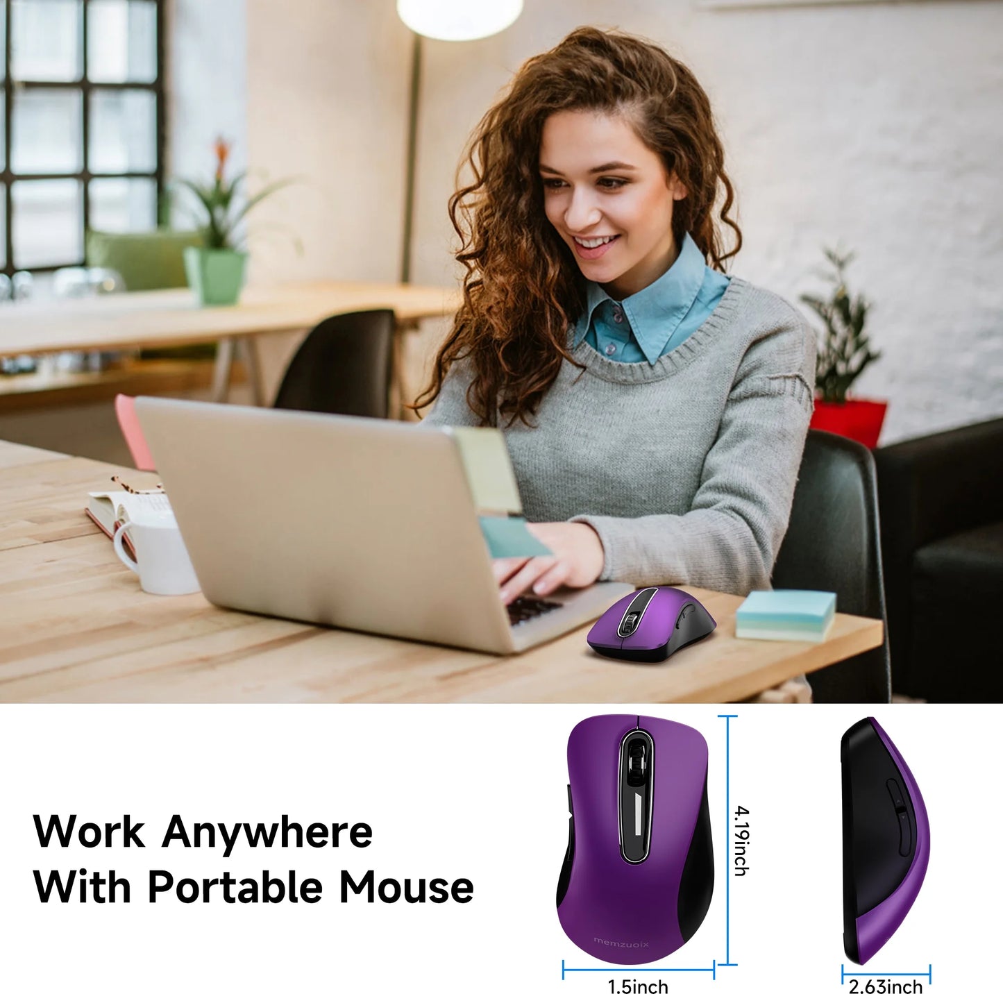 Wireless Mouse, 2.4Ghz with USB Receiver, 1200 DPI Optical Tracking, 5 Buttons,Ambidextrous Pc/Mac/Laptop -Purple