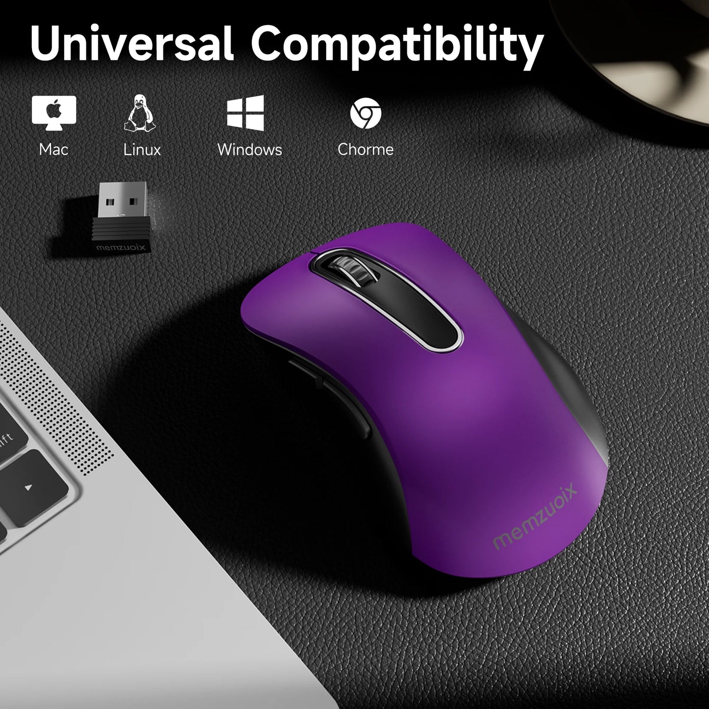 Wireless Mouse, 2.4Ghz with USB Receiver, 1200 DPI Optical Tracking, 5 Buttons,Ambidextrous Pc/Mac/Laptop -Purple
