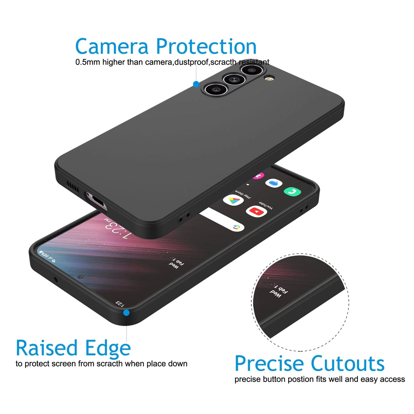Cell Phone Basic Cases for Galaxy S24,S24 Plus,S24 Ultra, Liquid Silicone Gel Rubber Shockproof Case Ultra Thin Slim Matte Surface Cover for Samsung Galaxy S24 plus (Black)