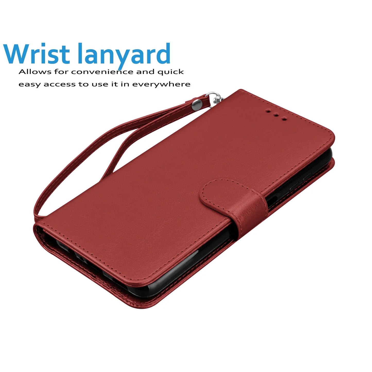 Galaxy S24,S24 Plus,S24 Ultra 5G Case,Samsung Galaxy S24 Wallet Case, Galaxy S24 Leather Case, PU Leather Folio Flip Cover Magnetic Closure TPU Shockproof Protective Case Kickstand Strap - Wine