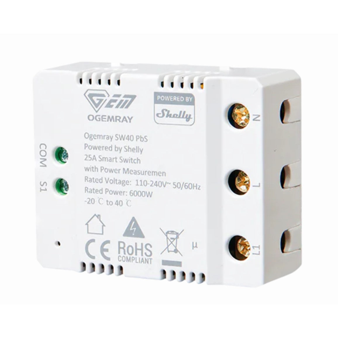 Shelly Plug & Play "PbS Ogemray Smart Relay 25A" Großgeräte Relais max 25A Messfunktion WLAN Lan BT