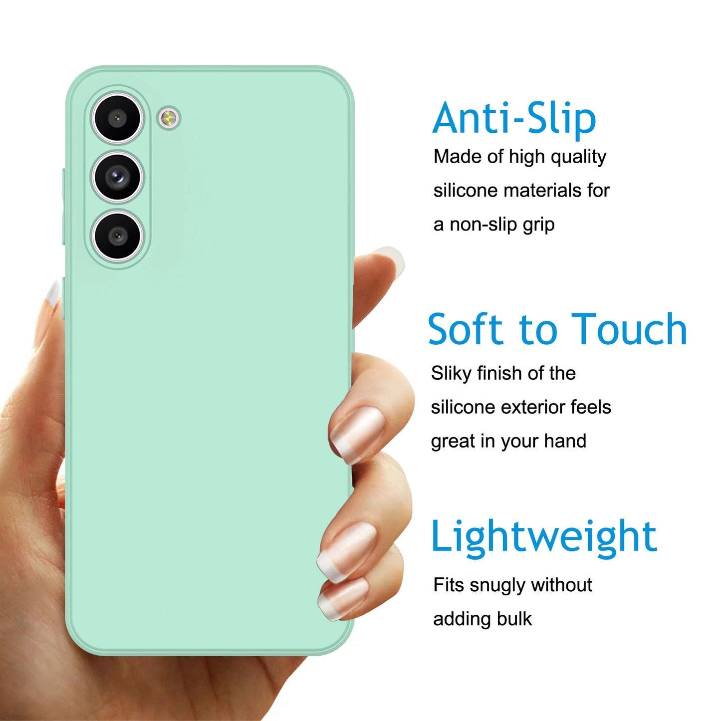 Liquid Silicone Gel Rubber Slim Back Cover Cell Phone Case for Samsung Galaxy S24 Plus, Cyan