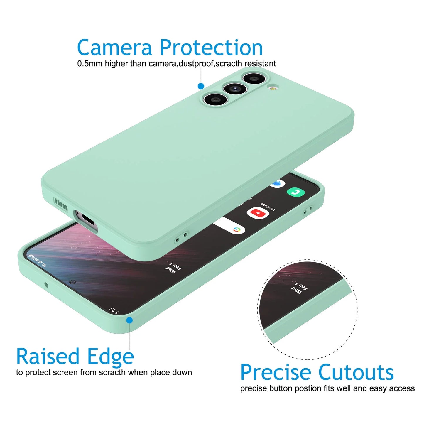 Liquid Silicone Gel Rubber Slim Back Cover Cell Phone Case for Samsung Galaxy S24 Plus, Cyan