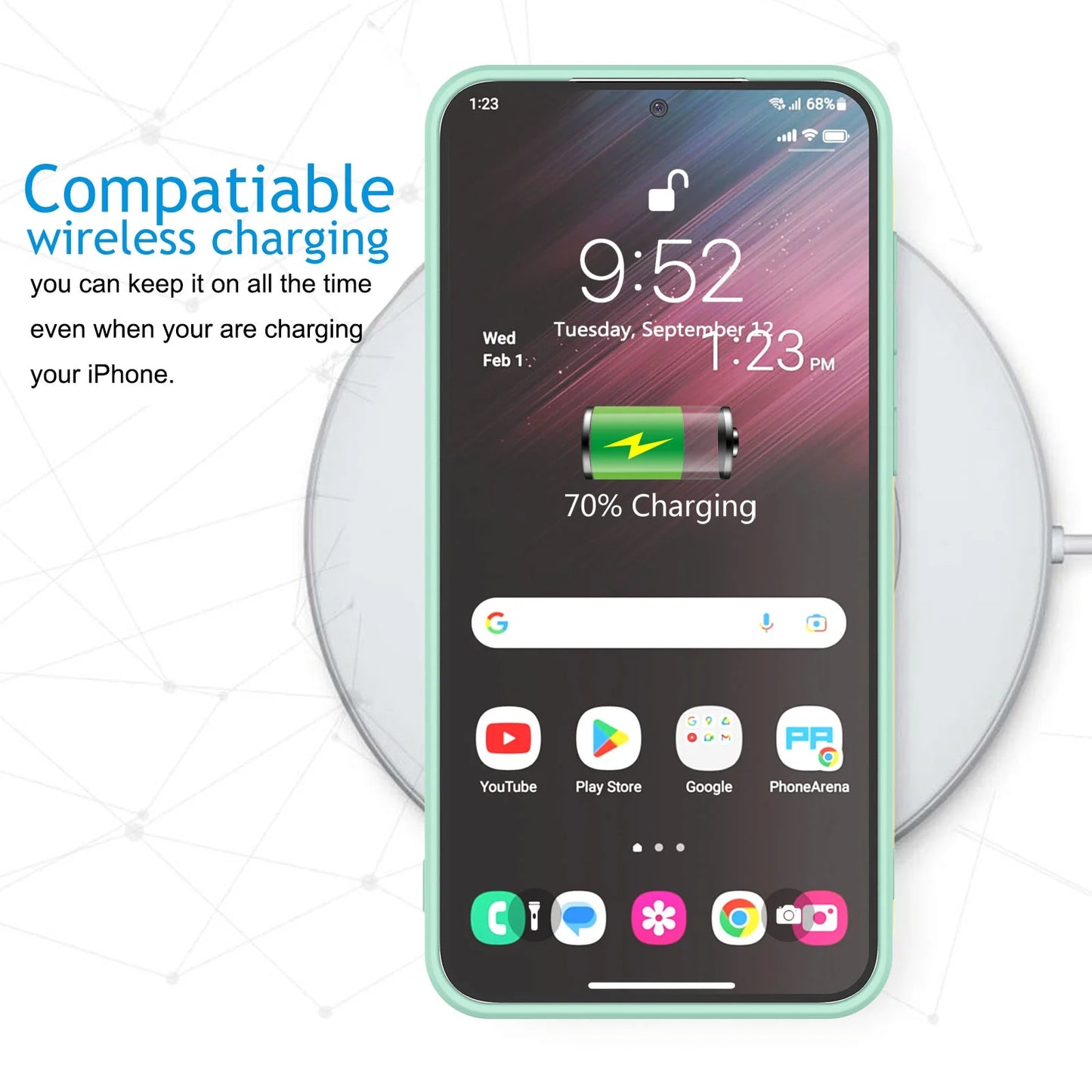 Liquid Silicone Gel Rubber Slim Back Cover Cell Phone Case for Samsung Galaxy S24 Plus, Cyan