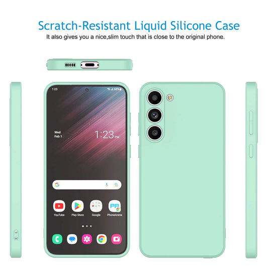 Liquid Silicone Gel Rubber Slim Back Cover Cell Phone Case for Samsung Galaxy S24 Plus, Cyan